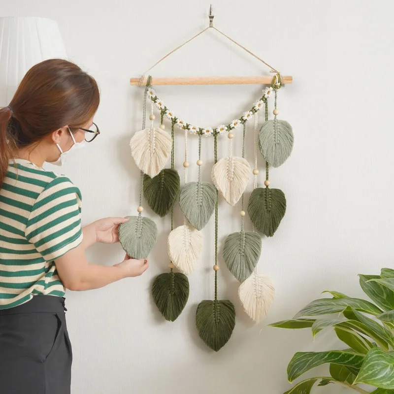 1PC Bohemian Wall Decoration Tapestry Hand-woven Flowers and Leaves Tapestry Home Decoration Home Textile Wall-mounted