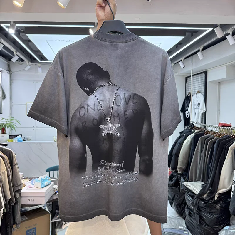 American high street rap with black prints T Shirt Men Women Oversized T-shirt Top Tees