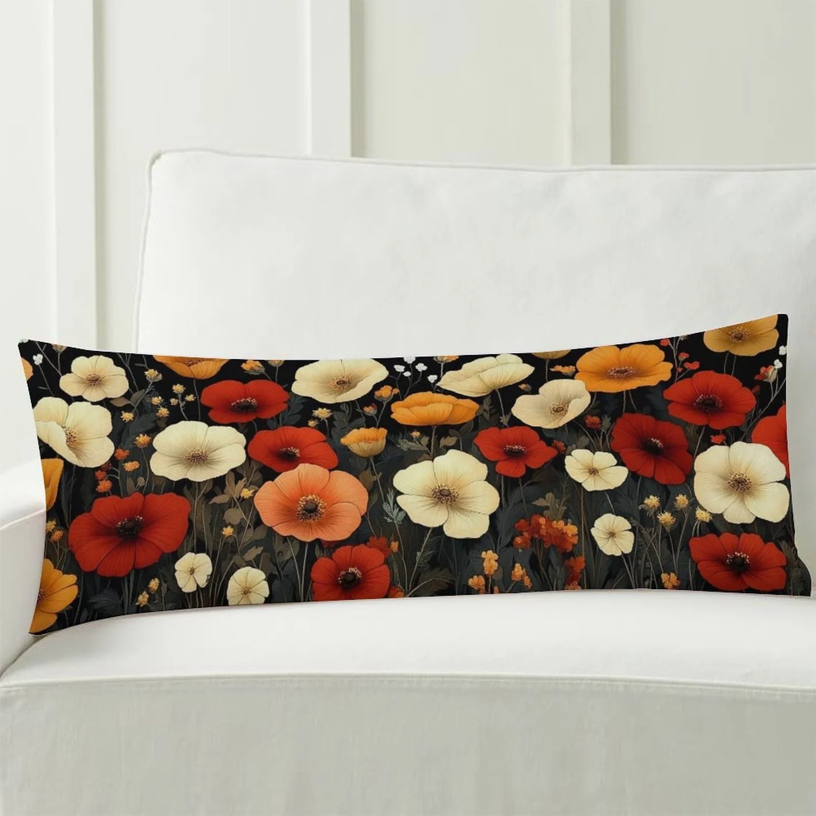 Poppy Flower Themed Pillowcase, Fashionable Long-Pile Bed Pillow Cover, Soft Decorative Double-Sided Printed Large Pillowcase, S