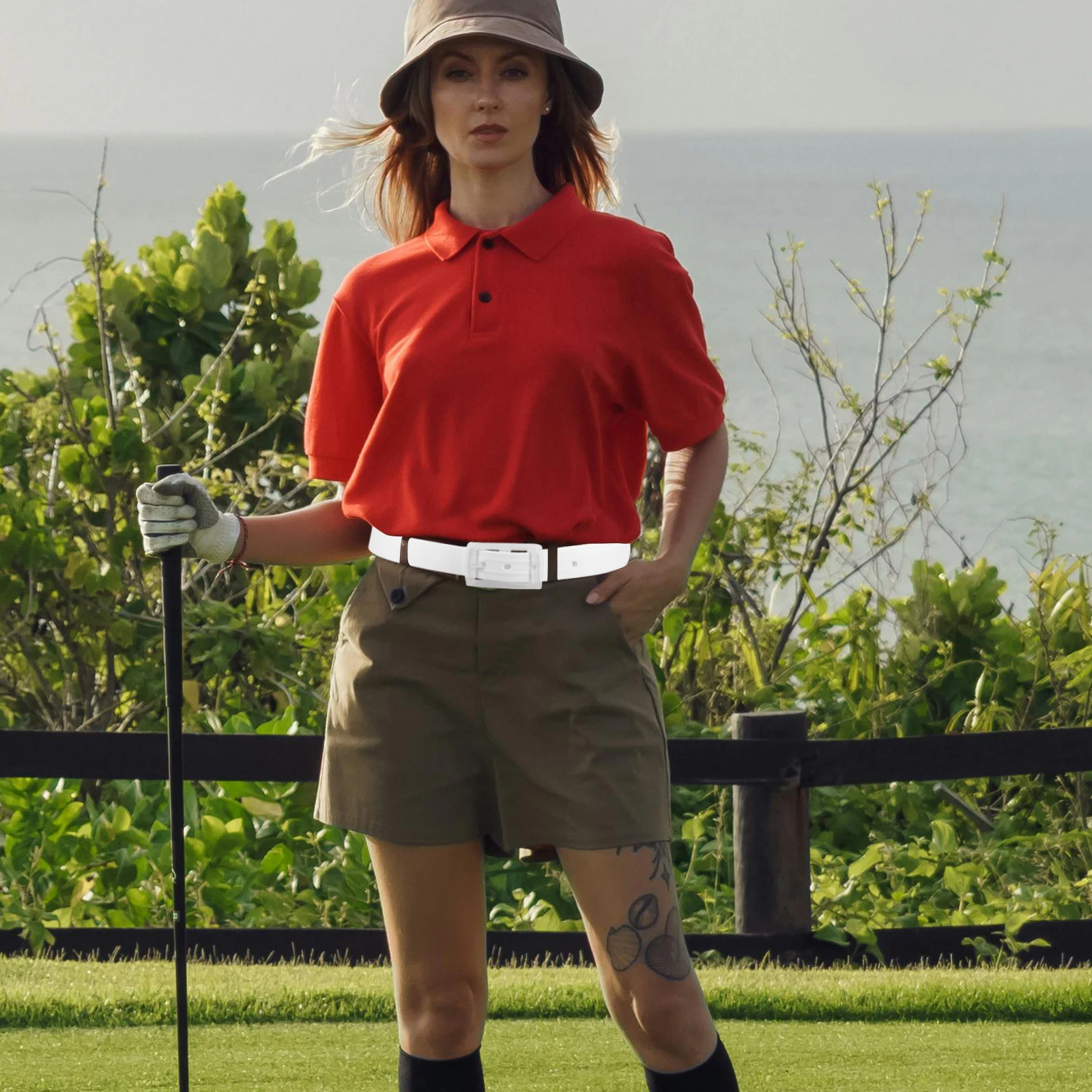 

1pc Lightweight Plastic Buckle Adjustable Elastic Belt for Men Women White Color Casual Sports Outdoor Use Golf