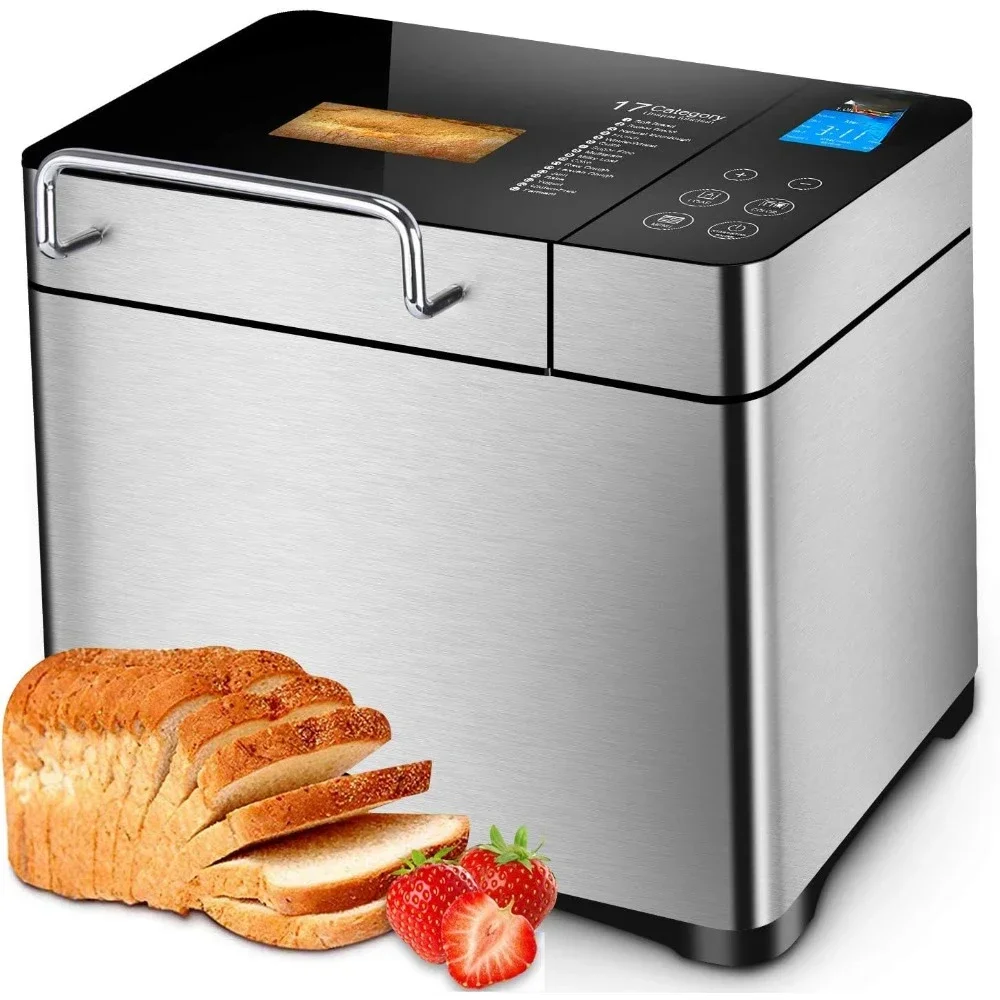 Hot sales Steel Bread Machine, 2LB 17-in-1 Programmable XL Bread Maker with Fruit Nut Dispenser, Nonstick Ceramic Pan