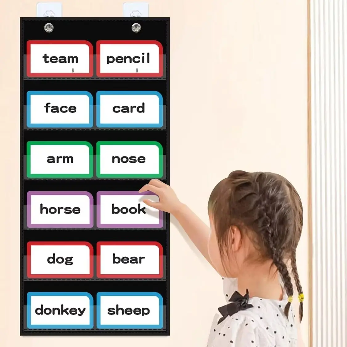

6 Pocket Sentence Strip Chart Clear Reusable Teacher Pocket Chart for Classroom Home Office Hanging Organizer School Supplies