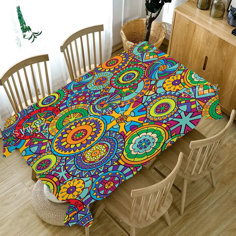 Moroccan Colorful Circle Flower Waterproof Tablecloth Outdoor Picnic Party Rectangular Tablecloth Restaurant Kitchen Accessories