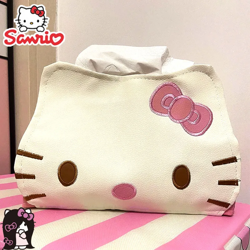 Sanrio Hello Kitty Leather Tissue Box Cute Cartoon Living Room Dining Room Creative Tissue Box Storage Box Napkin Holder Gift