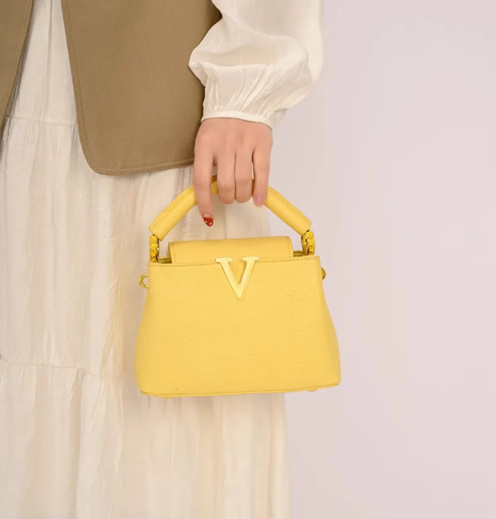 

​​Womens Fashion Bucket Bag Commuter Pebble Grain Cow Leather Crossbody Handheld Bag​​