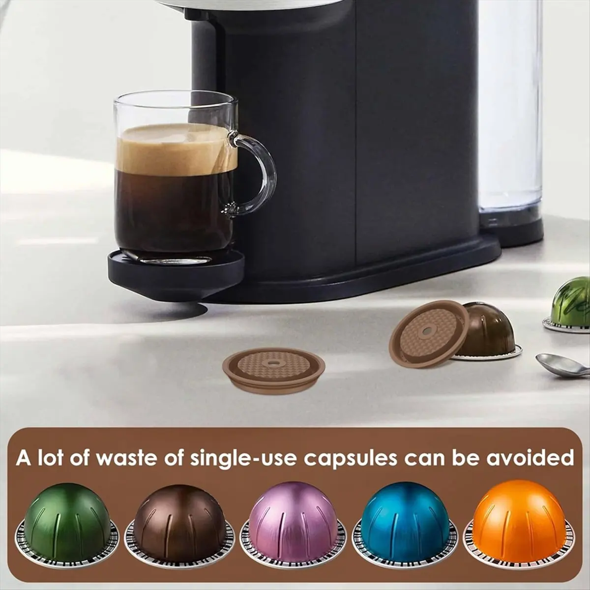 A99X 2 tapas reutilizables para cápsulas de café, discos recargables para cápsulas de café Vertuo con papel de aluminio