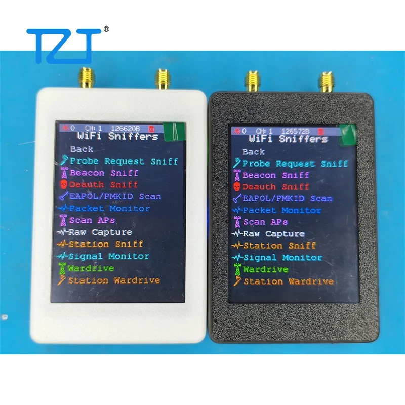 لوحة تطوير Marauder ESP32 المحمولة TZT 1.7.2 البرامج الثابتة لتحديد المواقع بشاشة 2.8 بوصة مع غلاف مطبوع ثلاثي الأبعاد أسود/أبيض