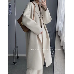 2024 Autumn Woolen Coats Turn Down Collar Winter Cashmere Coat Drouble Breasted Vintage Women Long Coat Veste Femme Tops