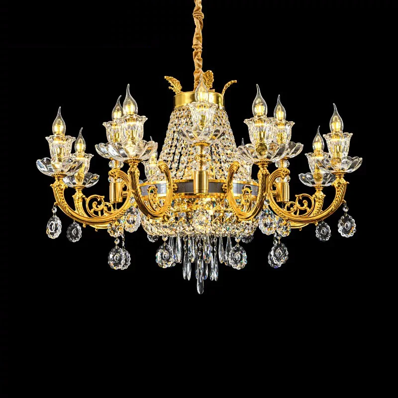 

Light Luxury Atmosphere Living Room Chandelier Golden Candle Crystal Lamp French High-end Dining Room Bedroom Lamp New Hot Sale
