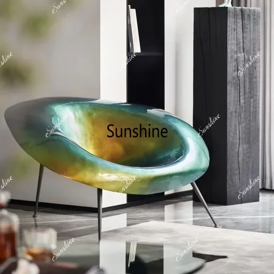 Nordic Creative Mirror Fiberglass Recreational Outdoor Straw Hat Chair
