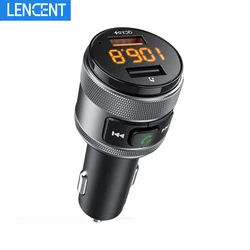 LENCENT Bluetooth 5.0FM 송신기(2개의 USB 포트 포함) 3.0 무선 Bluetooth FM 라디오 어댑터 차량용 키트용 음악 플레이어