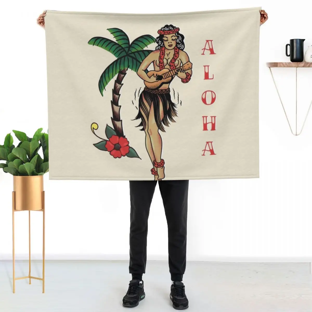 Jerry Style Traditional Aloha Hula Pinup Girl In Hawaii Throw Blanket for winter Decoratives Cute Plaid Vintage Summer Blankets