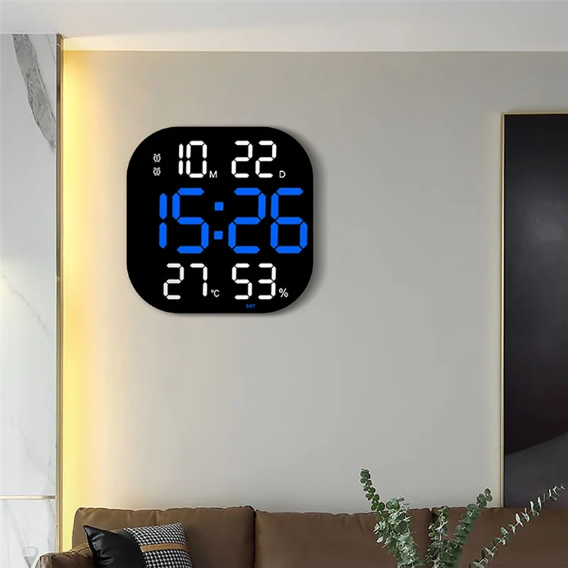 High Quality-13Inch Wall Clock Brightness Adjustable Remote Control LED Digital Clock Electronic Dual Alarm Clock Living Room De