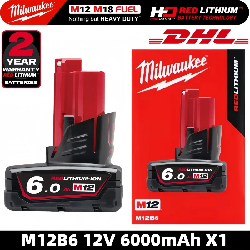Milwaukee 12V M12 Battery, 6.0Ah Milwaukee Rechargeable Battery For Milwaukee M12 Tool 48-11-2402 48-11-2411 48-11-2401MIL-12A
