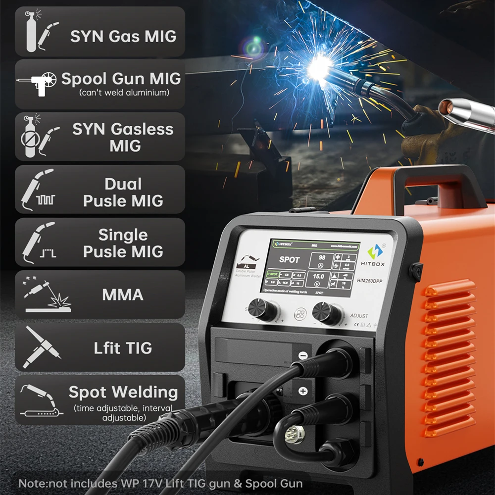هيتبوكس 200A ماكينة لحام ألومنيوم مزدوجة النبض LCD شاشة ديجيتال غاز بدون غاز MIG/MMA/رفع TIG/بقعة أداة لحام عاكس IGBT #1