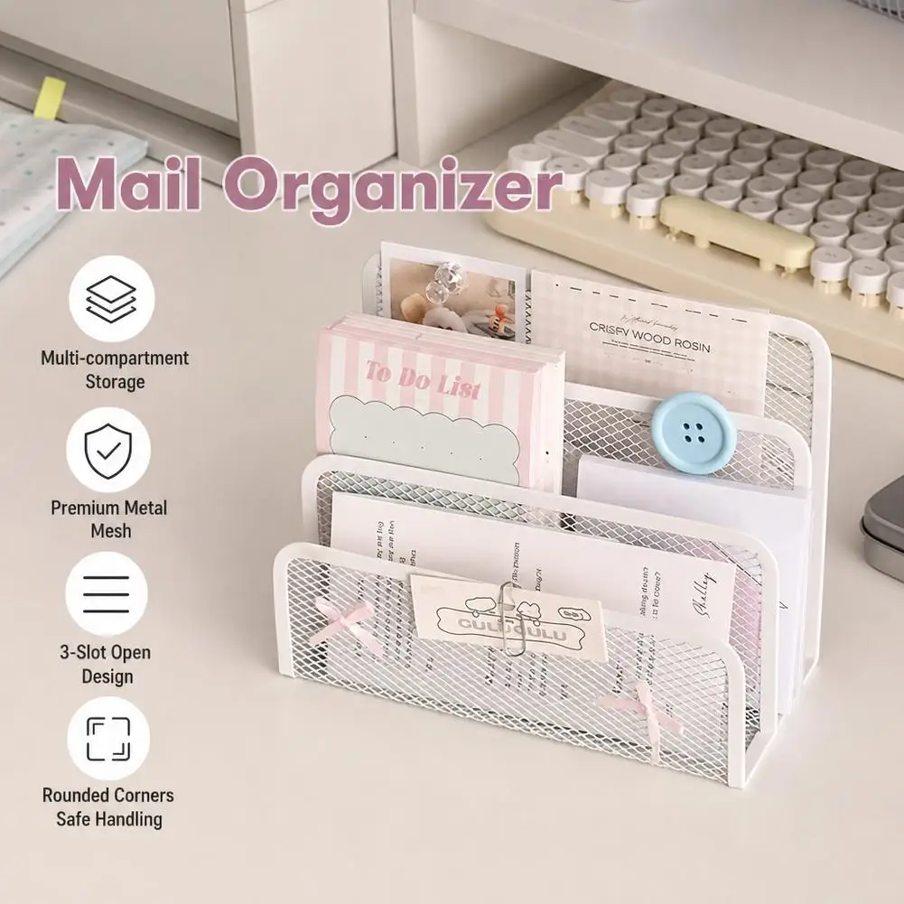 Ins 4-Tier Iron Mesh Desk File Organizer Letter Holder Desktop Storage Rack For Documents Mail Stationery Home Office Supplies
