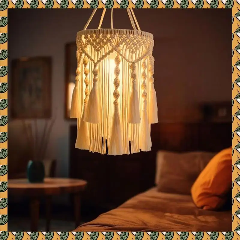 A77I Boho Lamp Shade Handmade Macrame Lamp Shade Plug In Pendant Light Bohemian Hanging Lights