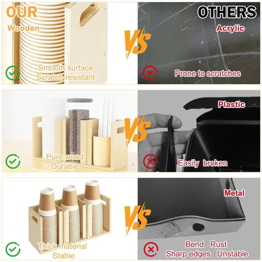 Органайзер с крышкой для чашек, 3 отделения с регулируемыми перегородками для настенного крепления на столешнице, одноразовое хранилище для чашек и крышек, кухня Restaura