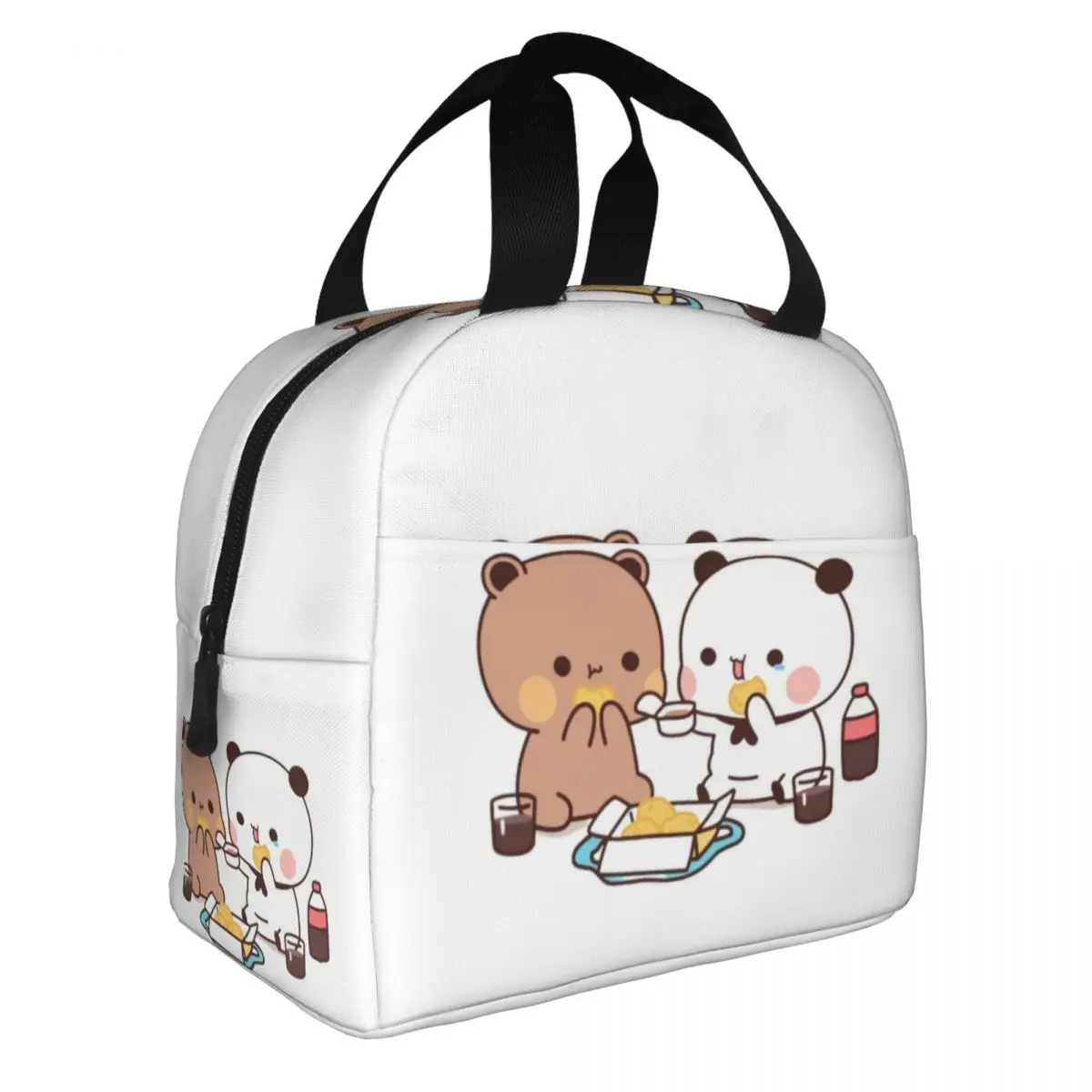 Kawaii Mochi Cat Peach And Goma Insulated Lunch Bags for Outdoor Picnic Resuable Cooler Thermal Lunch Box