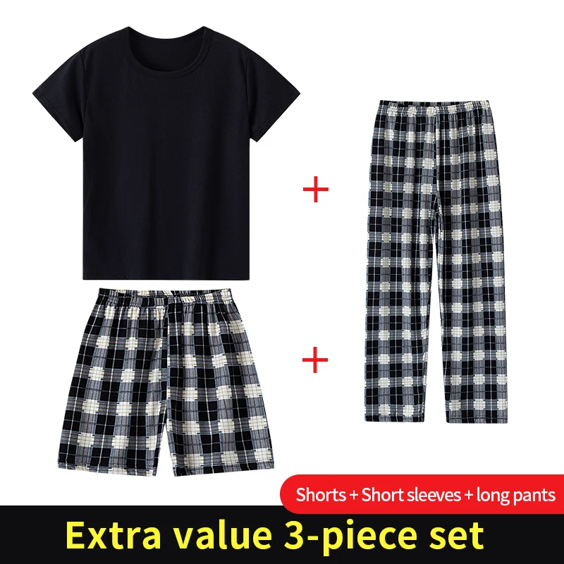 

2/3/4 Piece Fashion Children's Mix And Match Boys' Solid Color Casual T-shirt Girls' Wild Plaid Pants Comfortable Home Clothes