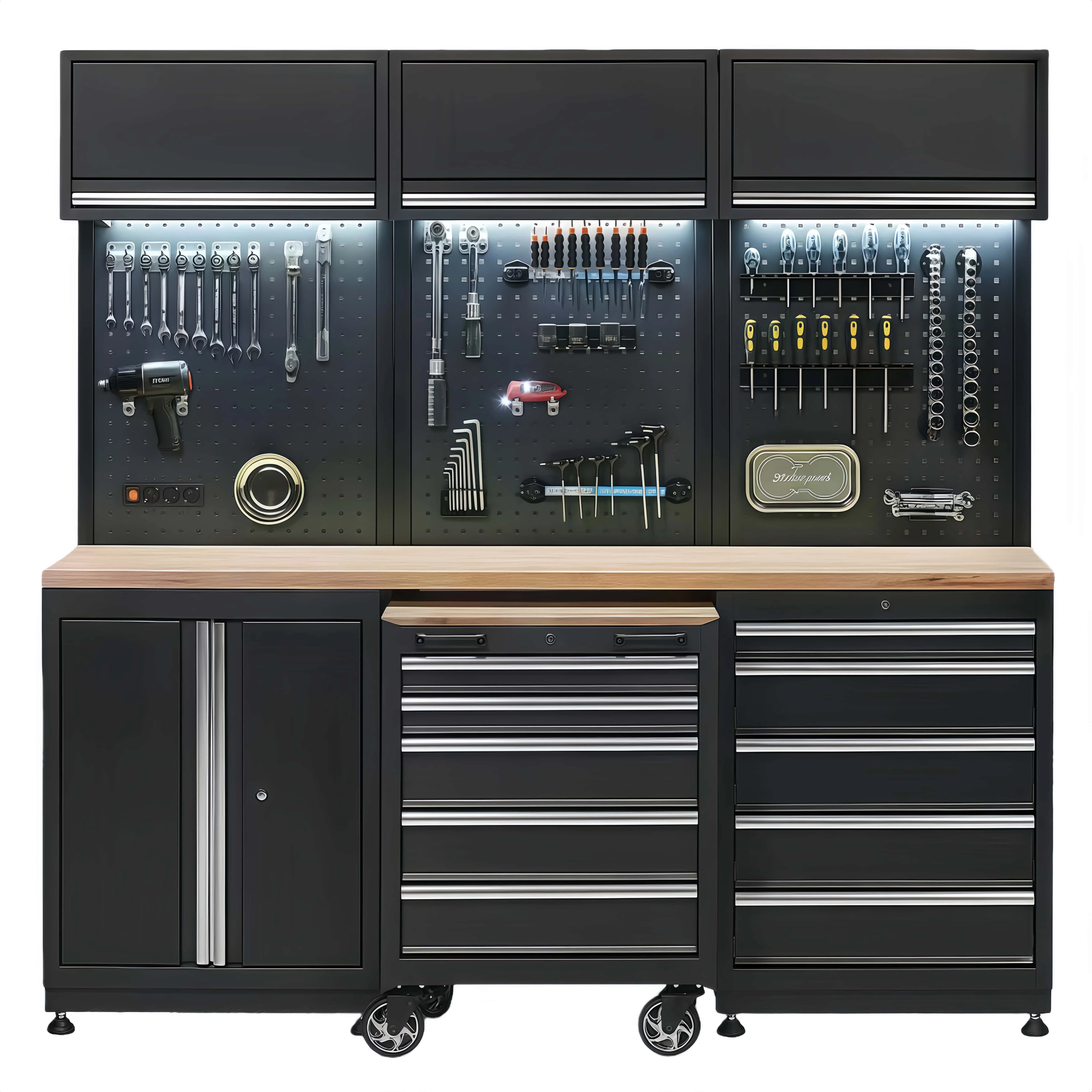 2026 Hot Selling Ultimate Garage Solution Pro Tool Cabinet Removable Large Workshop Toolbox Workbench Cold Rolled Steel Wheeled