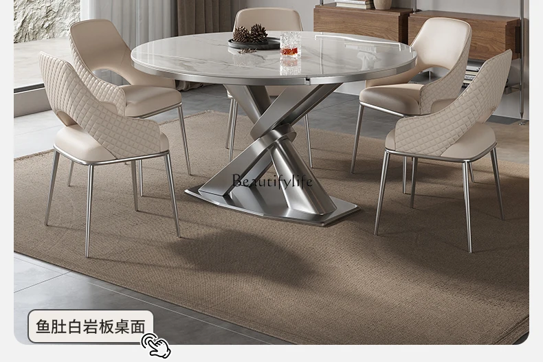 Stone Plate Dining Table Retractable Folding Household Small Apartment Italian Minimalist Gray Steel High-End Dining Table