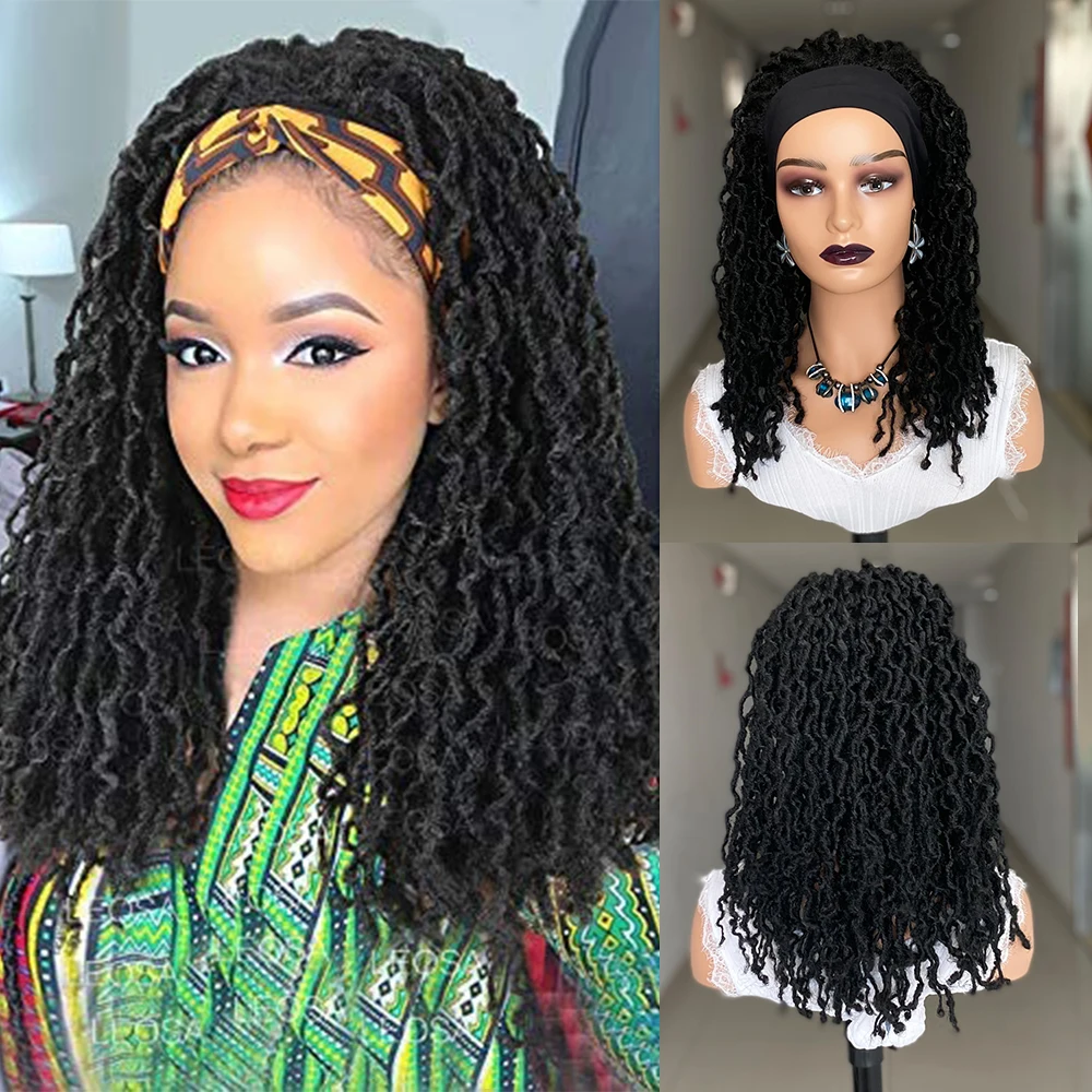 Synthetic Dreadlock Headband Wigs For Black Women Braided Curly Wigs Soft Locs Crochet Braiding Hair Faux Locs Headband Wig