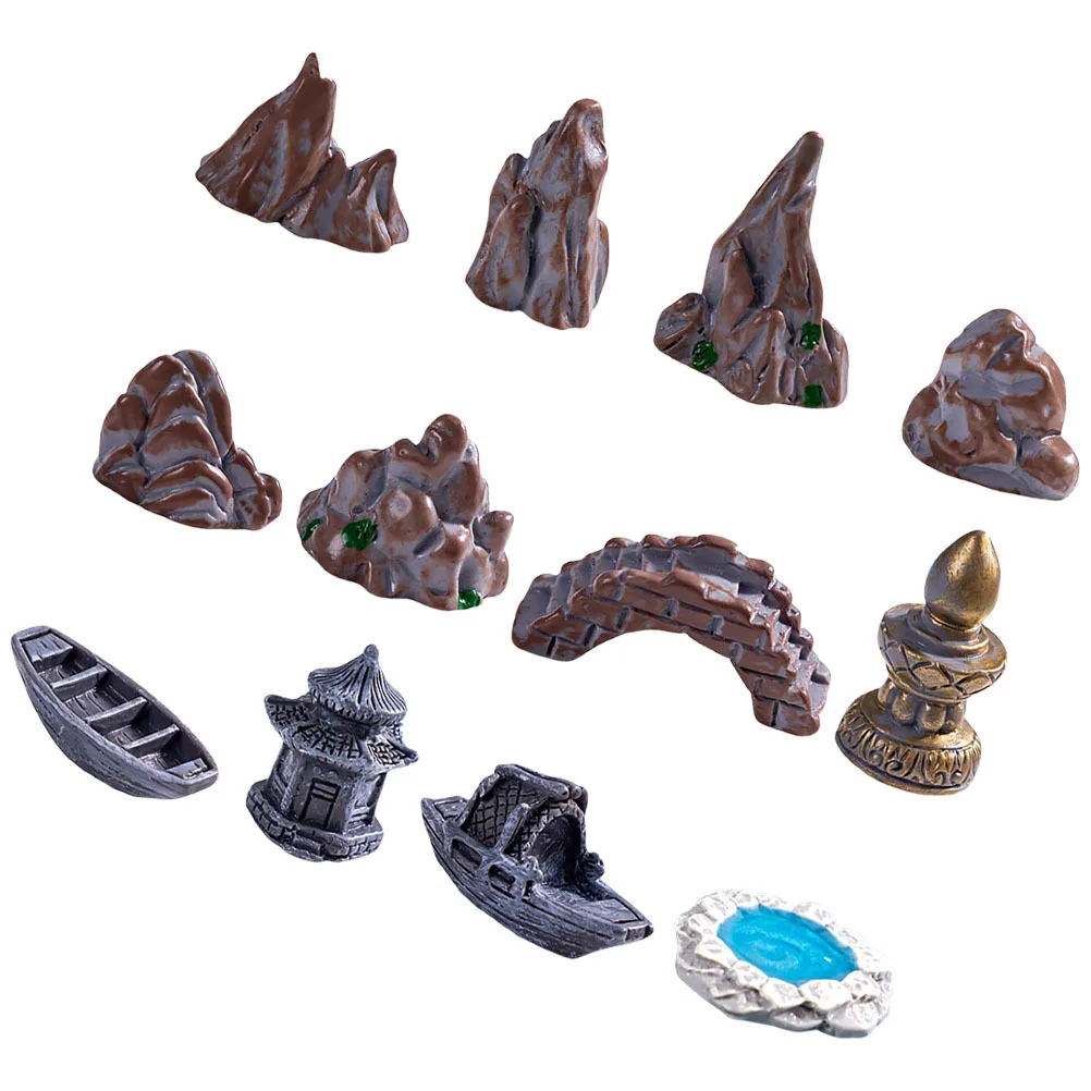 

12Pcs Micro Landscape Rockery Artificial Resin Miniature Mountain Statues for Zen Garden Fairy Garden Aquarium Decorations