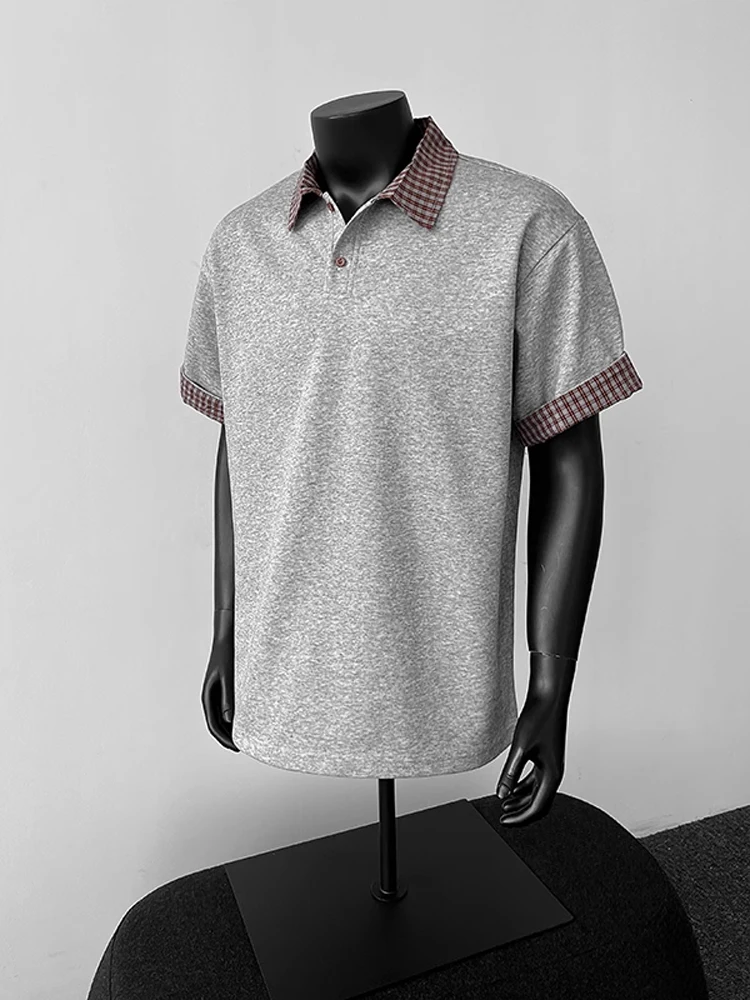 

Мужская летняя футболка American Sle Heavyweight ort Sve irt в клетку с отложным воротником Artistic Faion