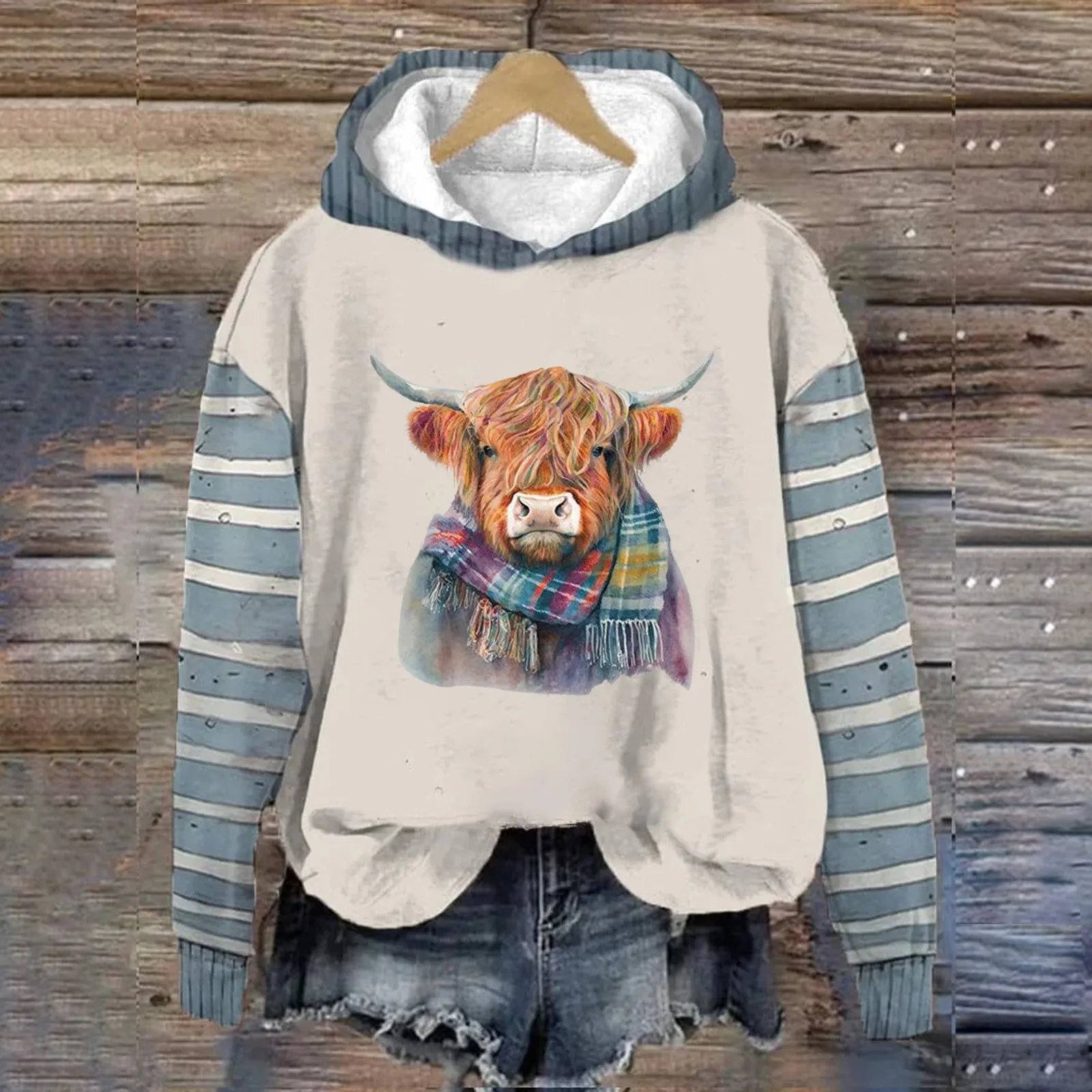 Autumn New Horse Cow Pattern 3D Print Hoodies Women's Hooded Sweatshirts Pullover Y2K Tops Street Tracksuit Unisex Coat Clothing