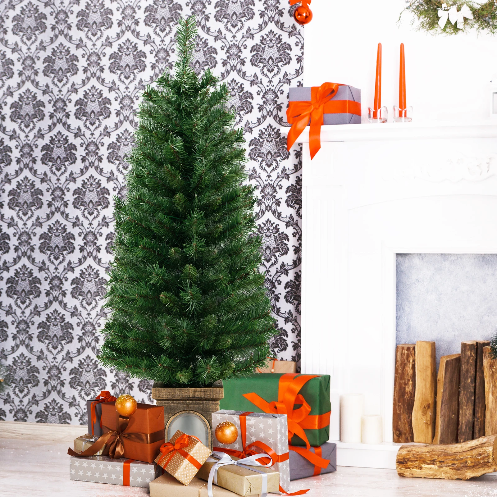 ต้นคริสต์มาสประดิษฐ์ขนาด 4 ฟุต พร้อมไฟประดับ ต้นไม้ตกแต่งทางเข้า สำหรับตกแต่งบ้านและระเบียงในช่วงเทศกาล