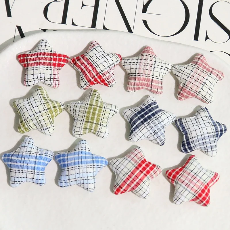 Wholesale 100pcs/lot 22mm color grid pattern print cartoon stars shape cabochon beads diy jewelry garment hair accessory