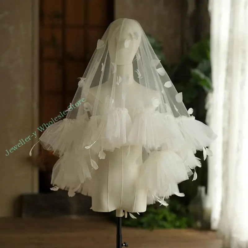 

R7UF Bridal Veil Bride Flouncing Delicate Short Veil Bachelorette Party