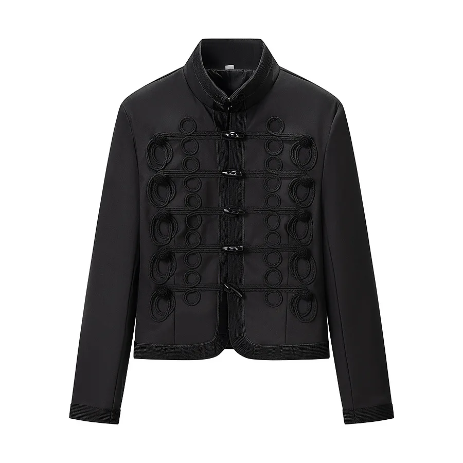 

Spring Summer Women's French Retro Mandarin Collar Frog Button Jacket Elegant Celeb Style Coats Outerwear Blouse Tops