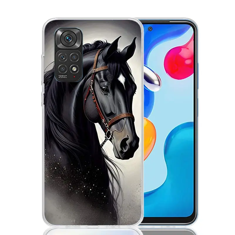 Animal Black Horse For Xiaomi Redmi Note 13 12S 12 11S 11 10S 10 Phone Case 9S 9 8T 8 Pro 11T 11E 7 Plus Fundas Cover Coque