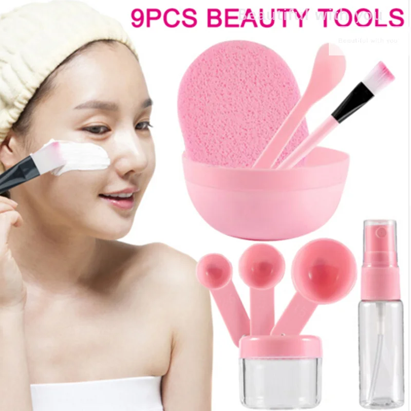 

9 Pcs/Set DIY Facial Mask Tools Kit Bowl Brush Spoon Stick Bottle Sponge Homemade Makeup Beauty Tool