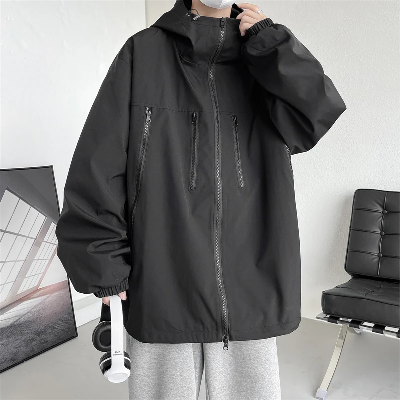 

Men's Jacket Techwear High Street Streetwear Black Hoodie Pocket Man Autumn Fashion New Waterproof Male Tops