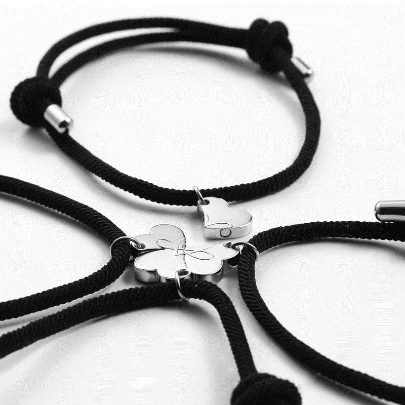 2/4Pcs Best Friend Magnetic Bracelets Heart Clover Family Hand Rope Adjustable Bracelet Men Women Friendship Rope Jewelry Gift