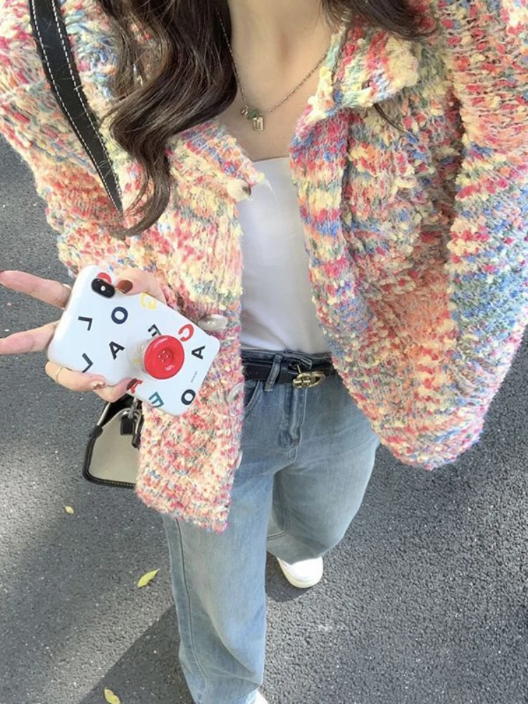 Cardigan Women Preppy Stylish Sweet All-match Knitting Leisure Loose Vintage Korean Style Simple Warm Autumn Daily Cozy Tender