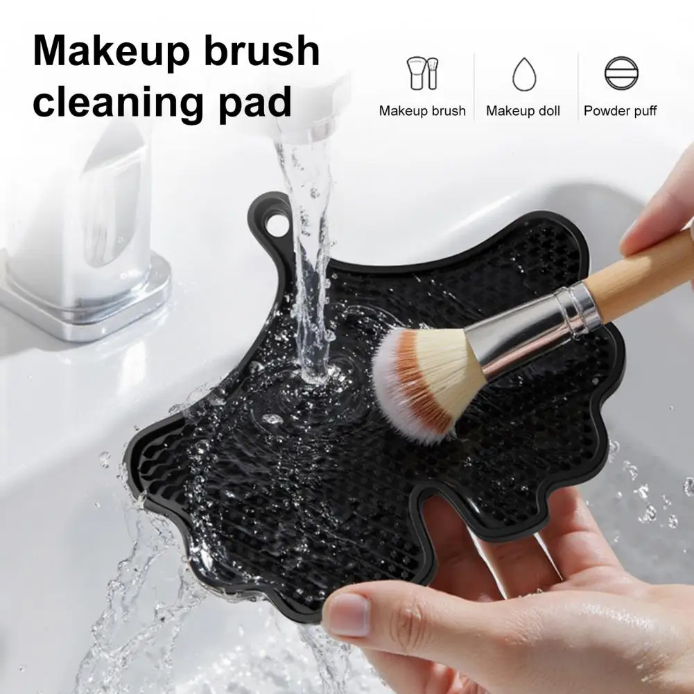 Silicone Makeup Brush Cleaning Mat with Suction Cups Non-slip Portable Ginkgo Leaf Shape Cosmetic Brush Tools Cleaning Pad