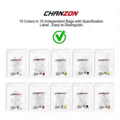 100pcs 5mm LED Diode Ultra Bright Warm White Red Green Blue UV Purple Yellow Orange Pink Multicolor 2V 3V Emitting Assortedt Set - Image 3