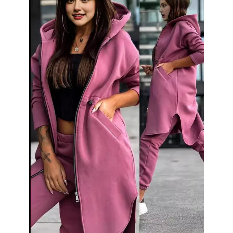 2024Amazon Cross-Border New Fashion Casual Fleece Hooded Sweater Suit Women's Clothing