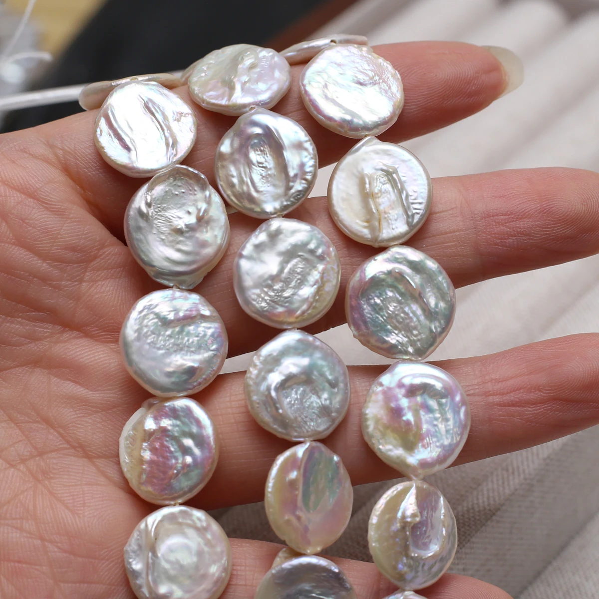 18cm 15mm Natural Freshwater Pearl Button-Shaped Semi-Finished Beads for Jewelry Making DIY Women Necklace Bracelet Accessories
