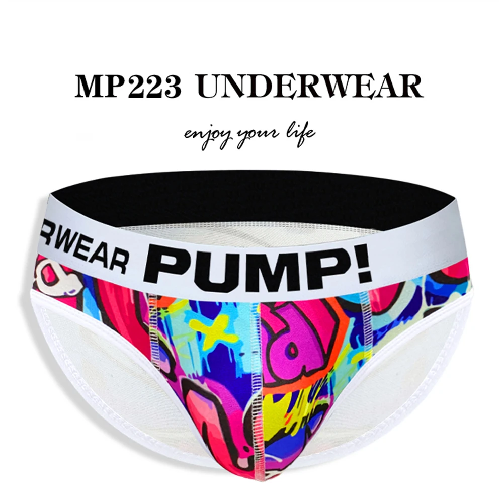 

Sexy Graffiti Print Men's Underwear Low Waist Brief with Bulging U Pouch Fashionable Men's Panties