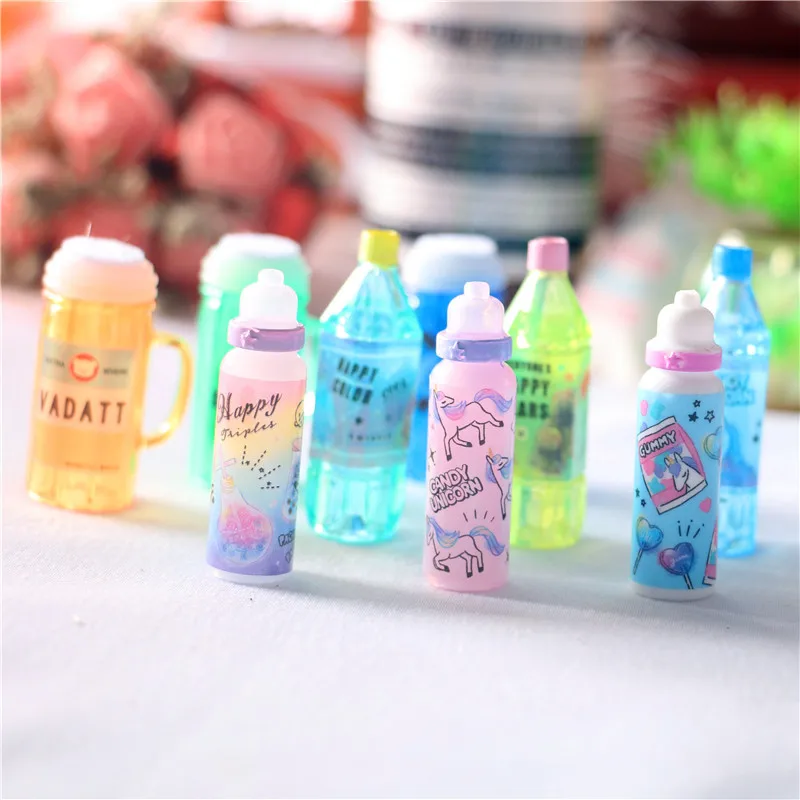 3pcs Dollhouse Mini Milk Bottle Drink Miniature Items Tea Fruit Juice Cartoon Soda Doll House Supermarket Accessories Store Toys