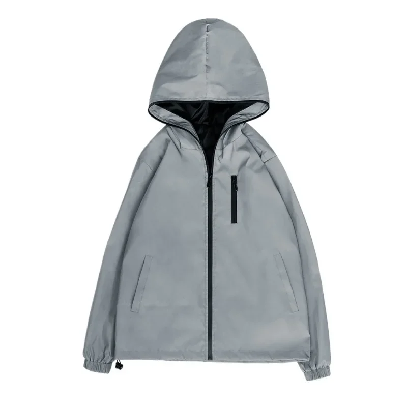 Men Spring Autumn Versatile Full Reflective Windbreaker Waterproof Jackets Male High Street Hip Hop Loose Hooded Coats Plus Size