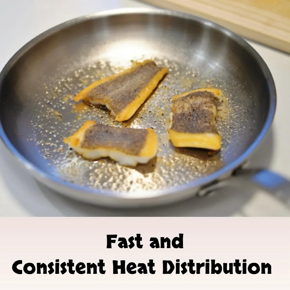 Stainless Steel 12-Inch Chef Skillet - 5-Ply Construction, Induction Compatible, Cool Handle Frying Pan for Cooking