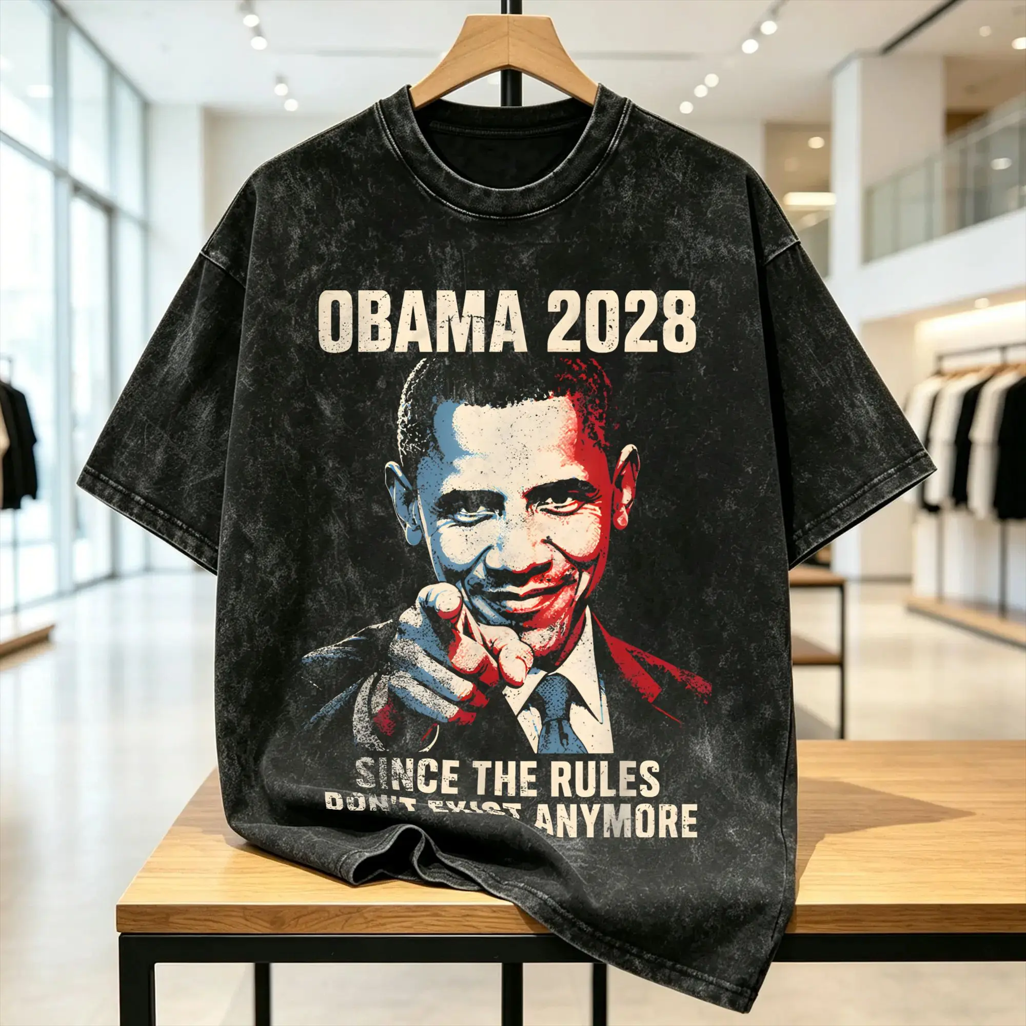 Funny Obama 2028 Since Rules Don't Exist Anymore T-Shirts Men Round Collar Cotton Washed T Shirt  Short Sleeve Tees
