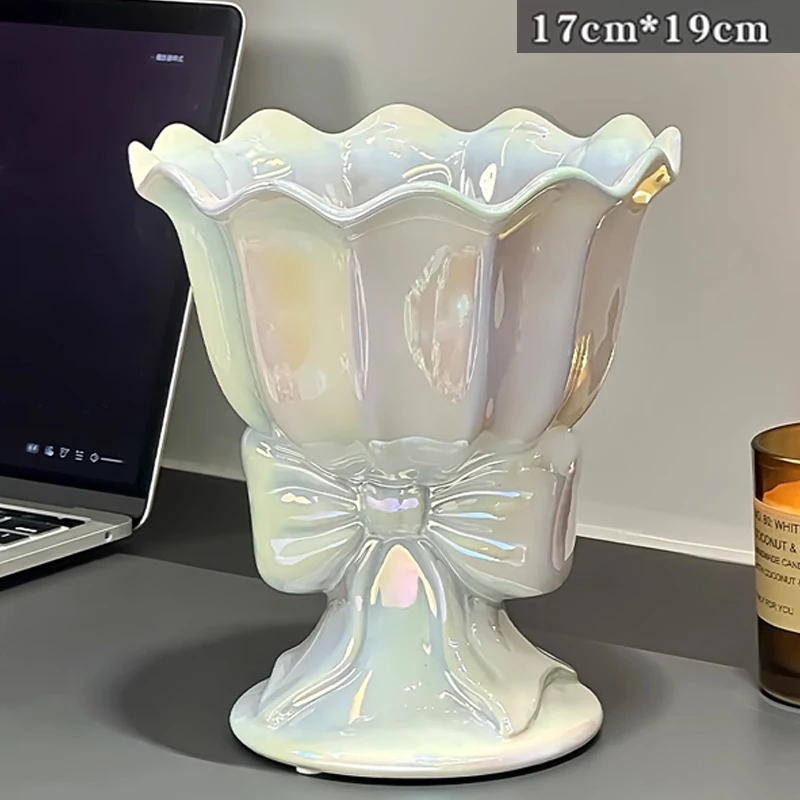 

Nordic Ceramic Bowknot Shape Vase, Home Dining Table Living Room Bedroom Office Decor Accessories, Good-looking Flower Ware, 1Pc