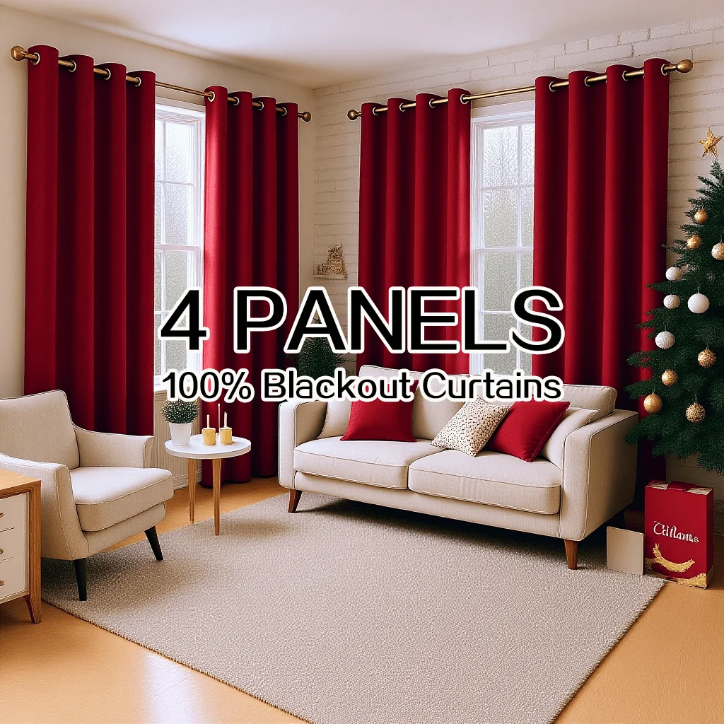 

4 Panels 100% Blackout Curtains Heat Insulation Noise Reduction Privacy Protection Thermal Insulated Room Darkening Energy Savin